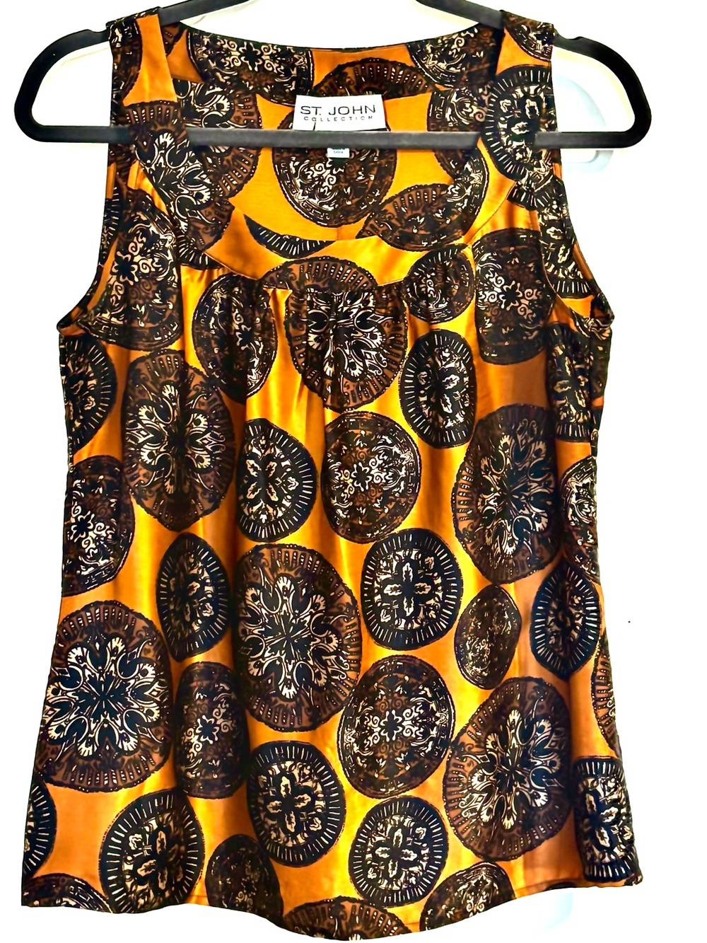Silk Copper Black Chic Luxurious Statement Sleeveless Blouse by St John Sz Small